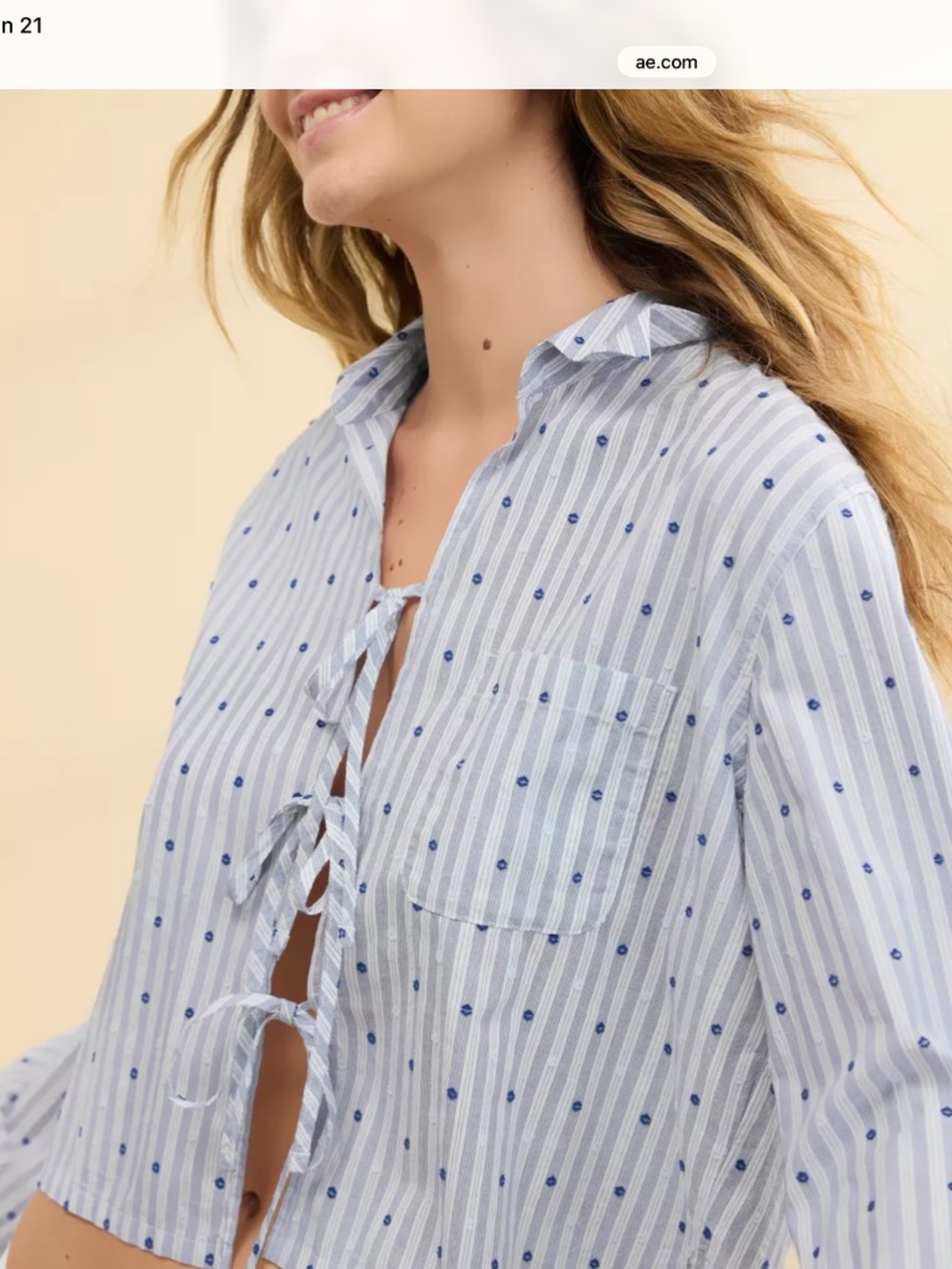 Aerie Poplin tie front striped top